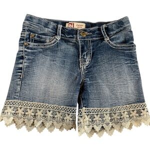 lei Chelsea Low Rise Girls Denim Shorts Lace Trim Size 8 Boho
